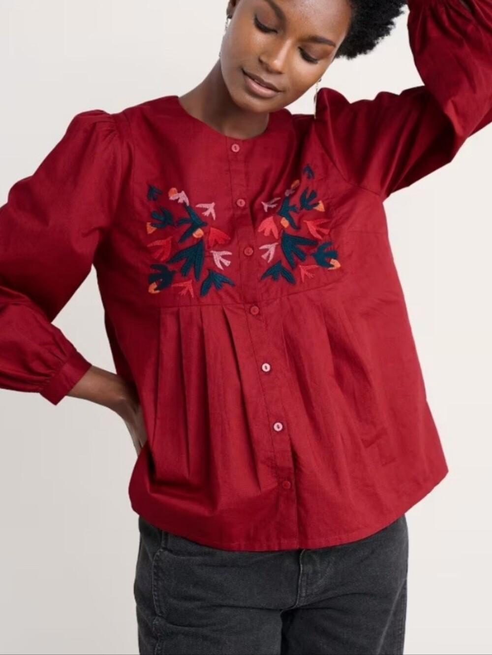 Seasalt Cornwall Thornapple Cranberry Red Embroidered Blouse NWT